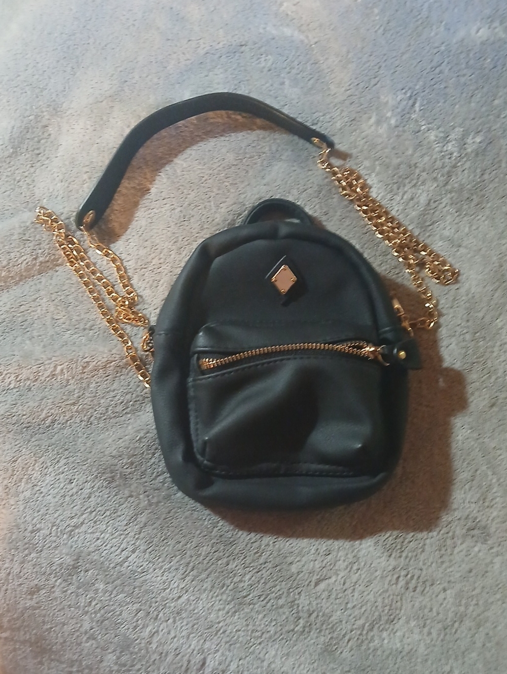 Black Mini Backpack Crossbody with Gold Chain Strap